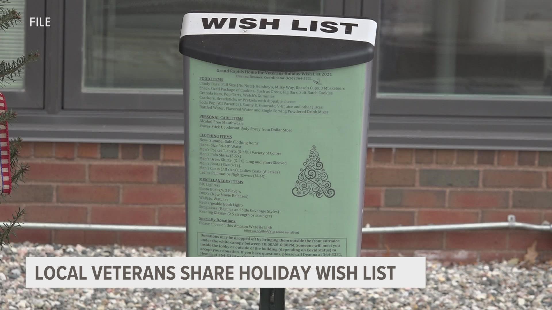 The organization has created a wish list program to support local veterans with gifts like electric razors and media players for veterans in need.