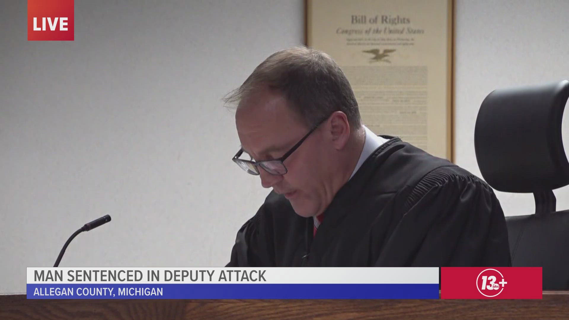 An Allegan County Judge sentenced Christopher Gerou to spend at least 19 years in prison for his attack on Deputy Dillon Kibby.