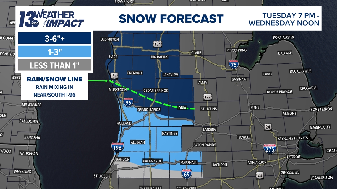 Wet snow, rain to create slushy mess into Wednesday morning | wzzm13.com