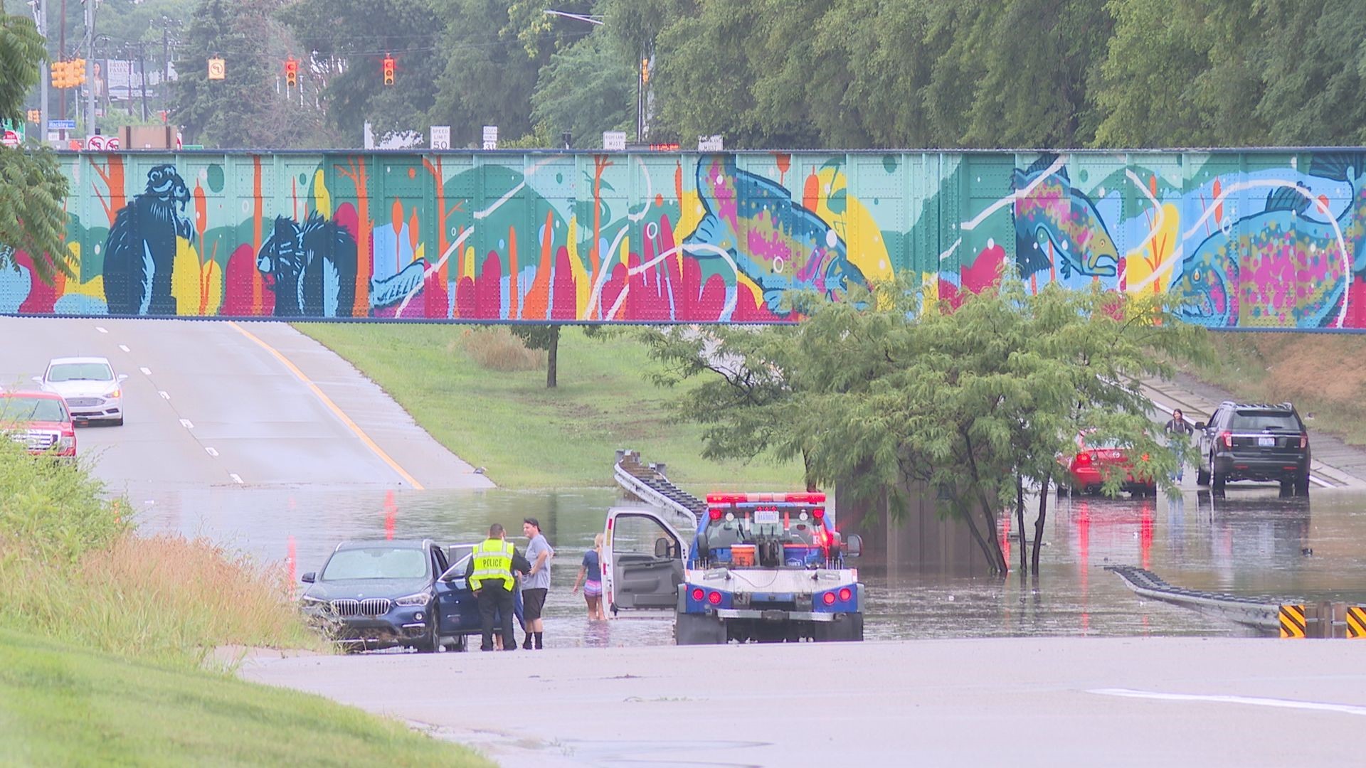 Portions of roads in Muskegon, Roosevelt Park and Muskegon Heights were underwater Wednesday as storm systems worked to keep up with the heavy rain.