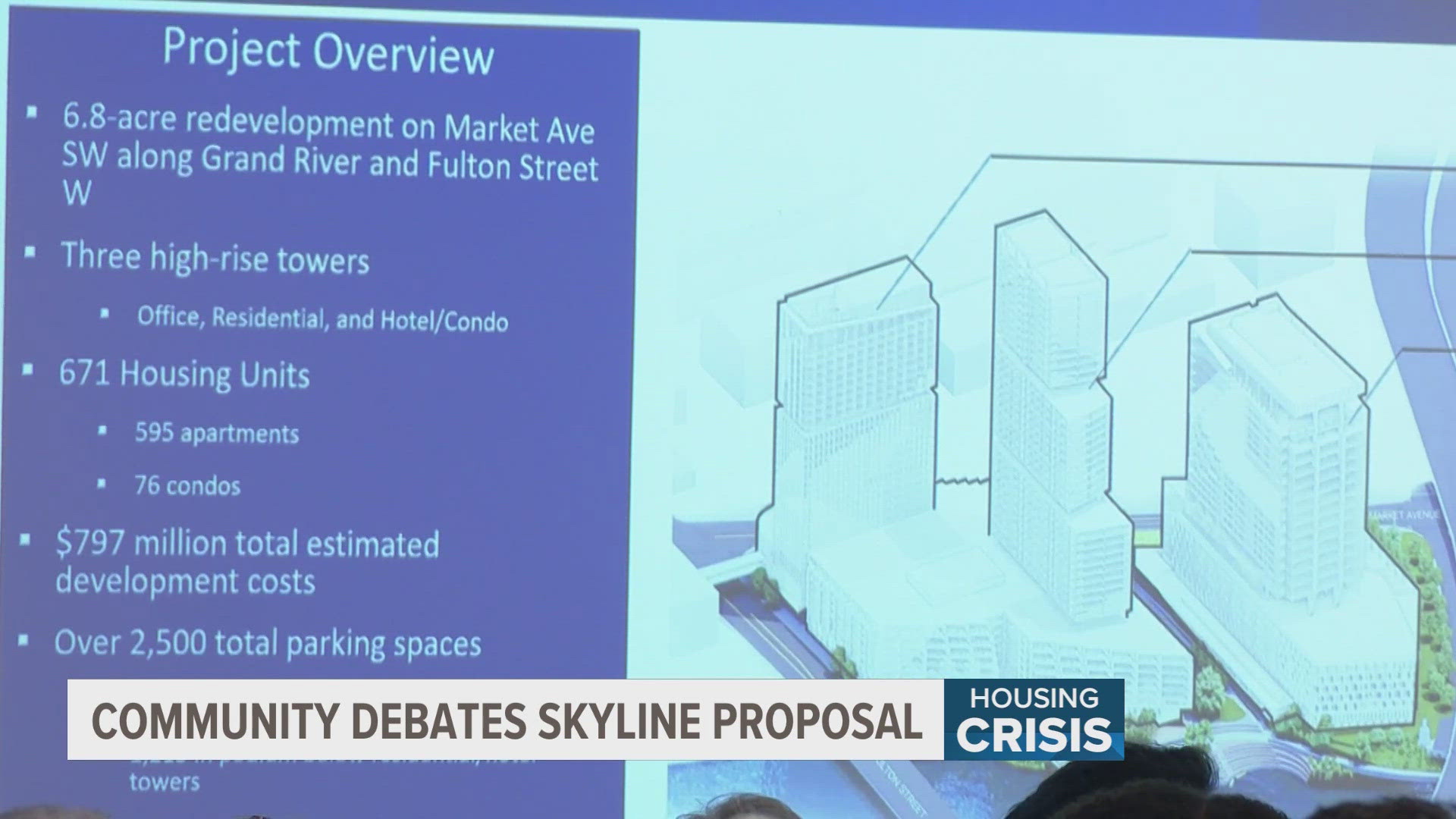 The project would add three towers to the Grand Rapids riverfront's skyline.