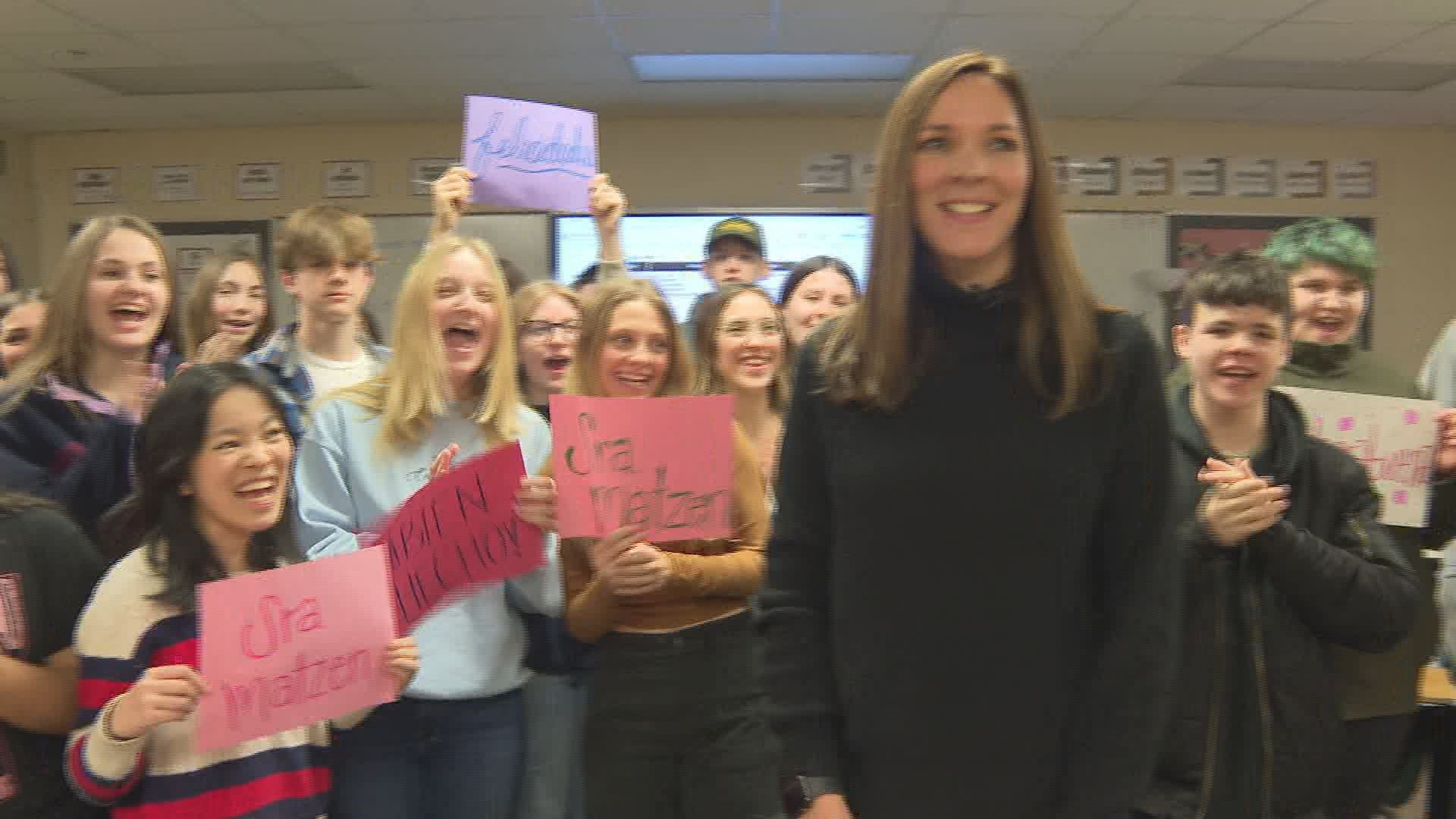 Students surprised our next Teacher of the Week in a different language. Luckily, she knew exactly what they said.