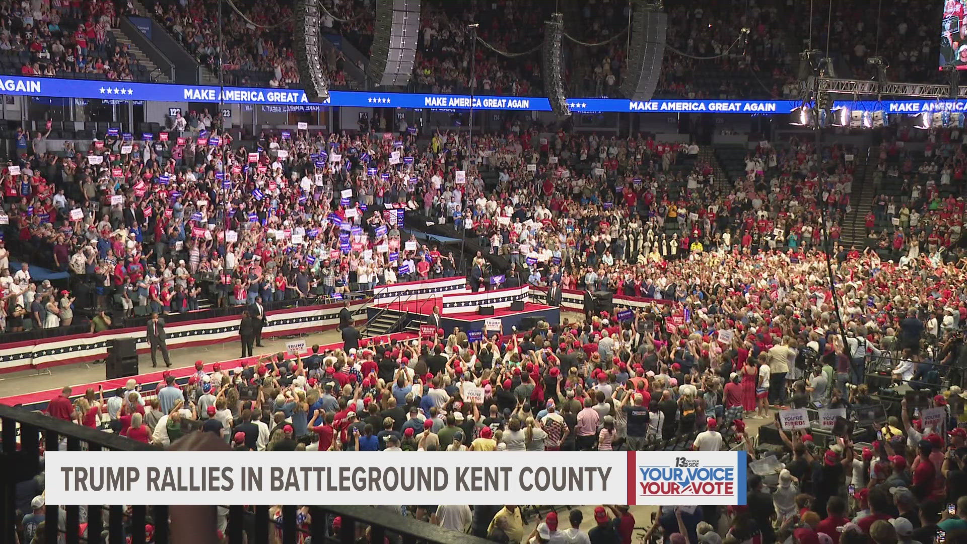 The rally comes on the heels of the Republican National Convention and within a county that's emerged as a key swing pickup in the race for the White House.