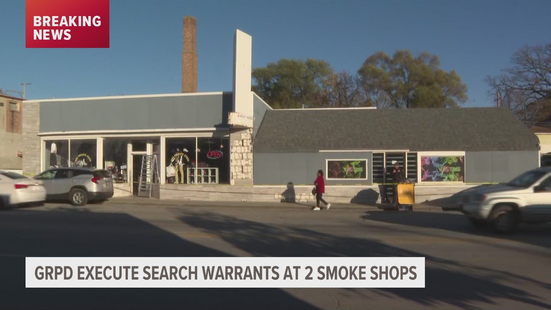 At the Flavors Smoke Shop on Leonard, authorities arrested a person suspected of an out-of-state homicide, Grand Rapids Police said.