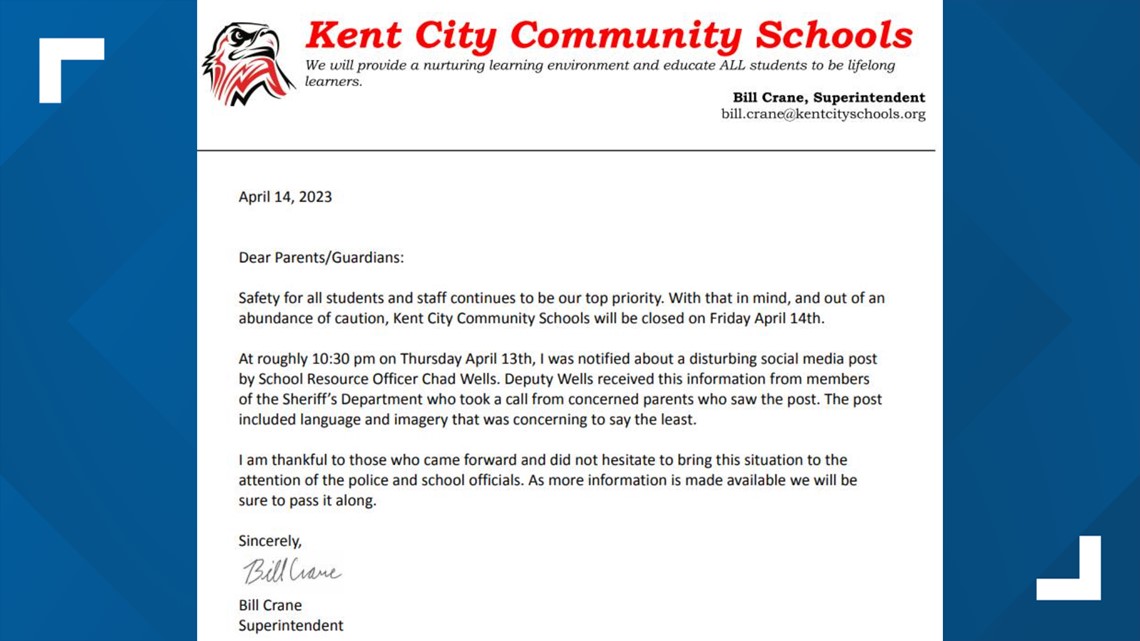 Kent City schools closed Friday due to disturbing post wzzm13