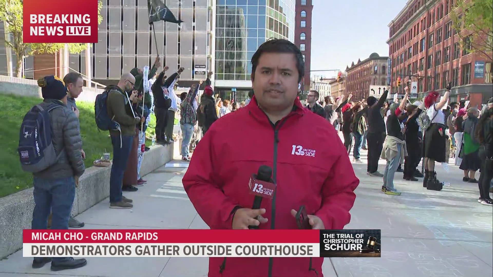 While it was quiet outside the courthouse this morning when the mistrial was declared, crowds are gathering this evening. 