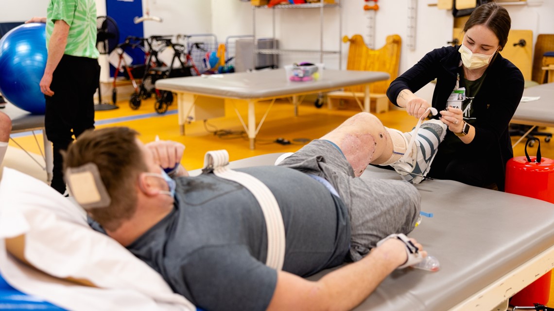 Allendale man who lost leg in barn explosion returns home