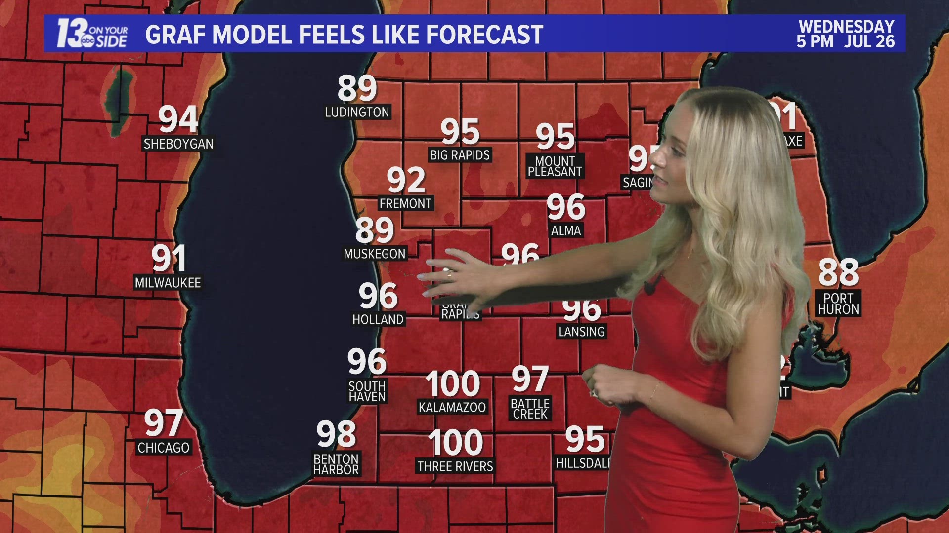 Heat and humidity climb mid-week with chances for showers and storms.