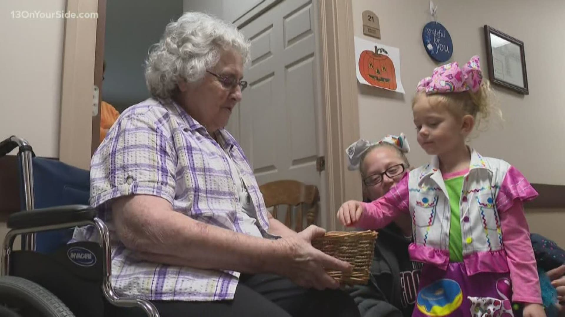 Some young trick-or-treaters stayed dry by getting their candy at the White lake Assisted Living Center.