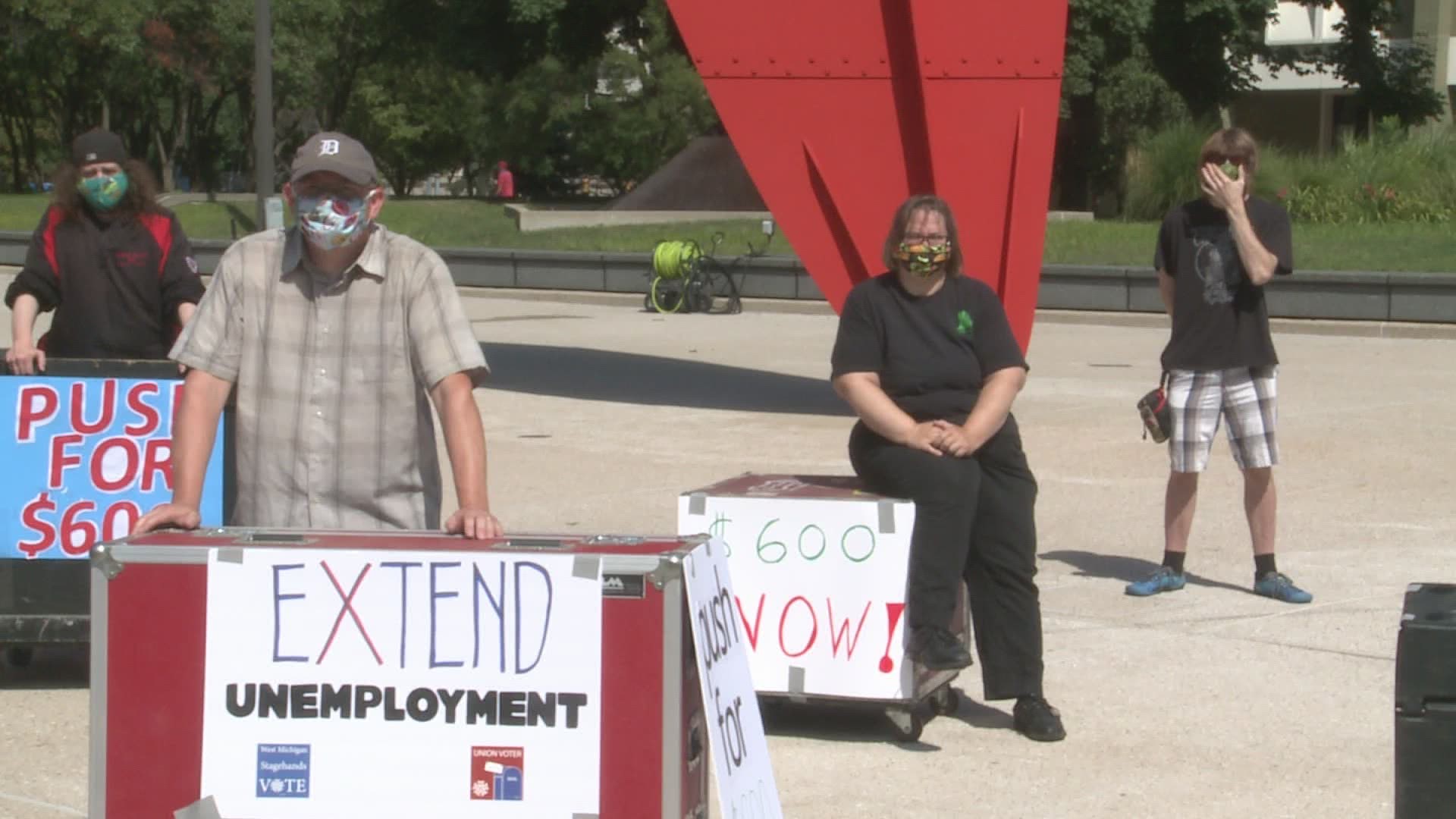 The protesters want the $600 federal unemployment benefits, which expired last week, to be continued.
