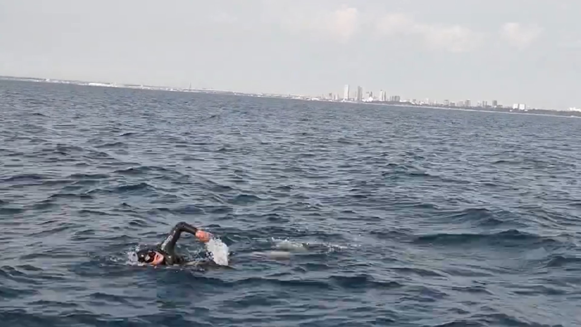 Jim Dreyer began his open swimming journey from Milwaukee and was aiming to make it across Lake Michigan to Grand Haven. (credit Jena McClurken)