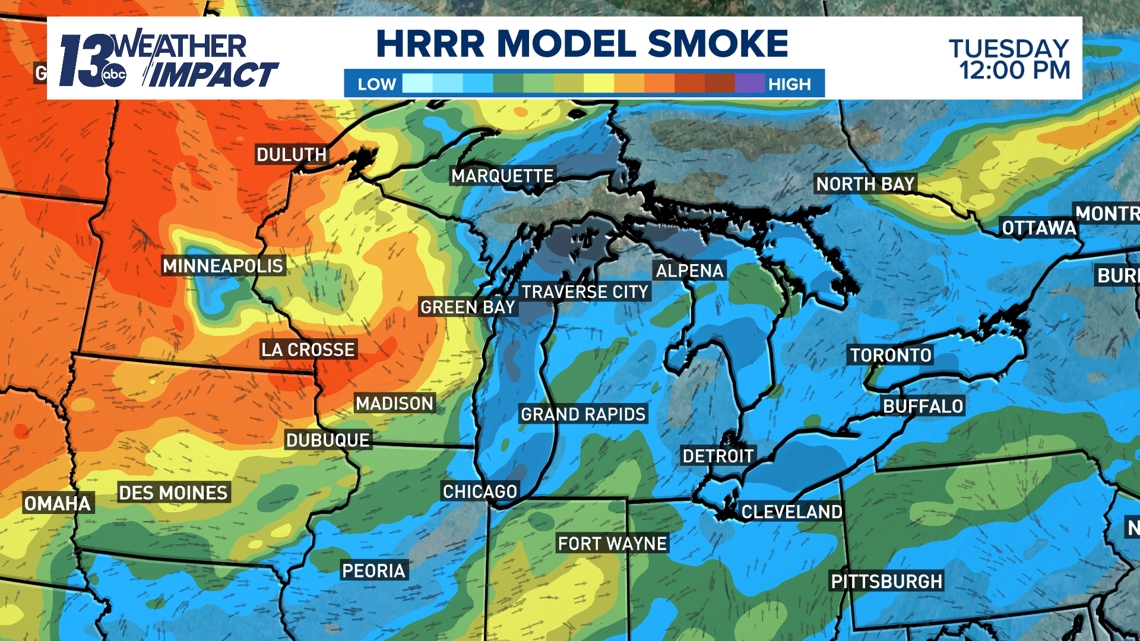 Smoke from Canadian wildfires drifting across West Michigan