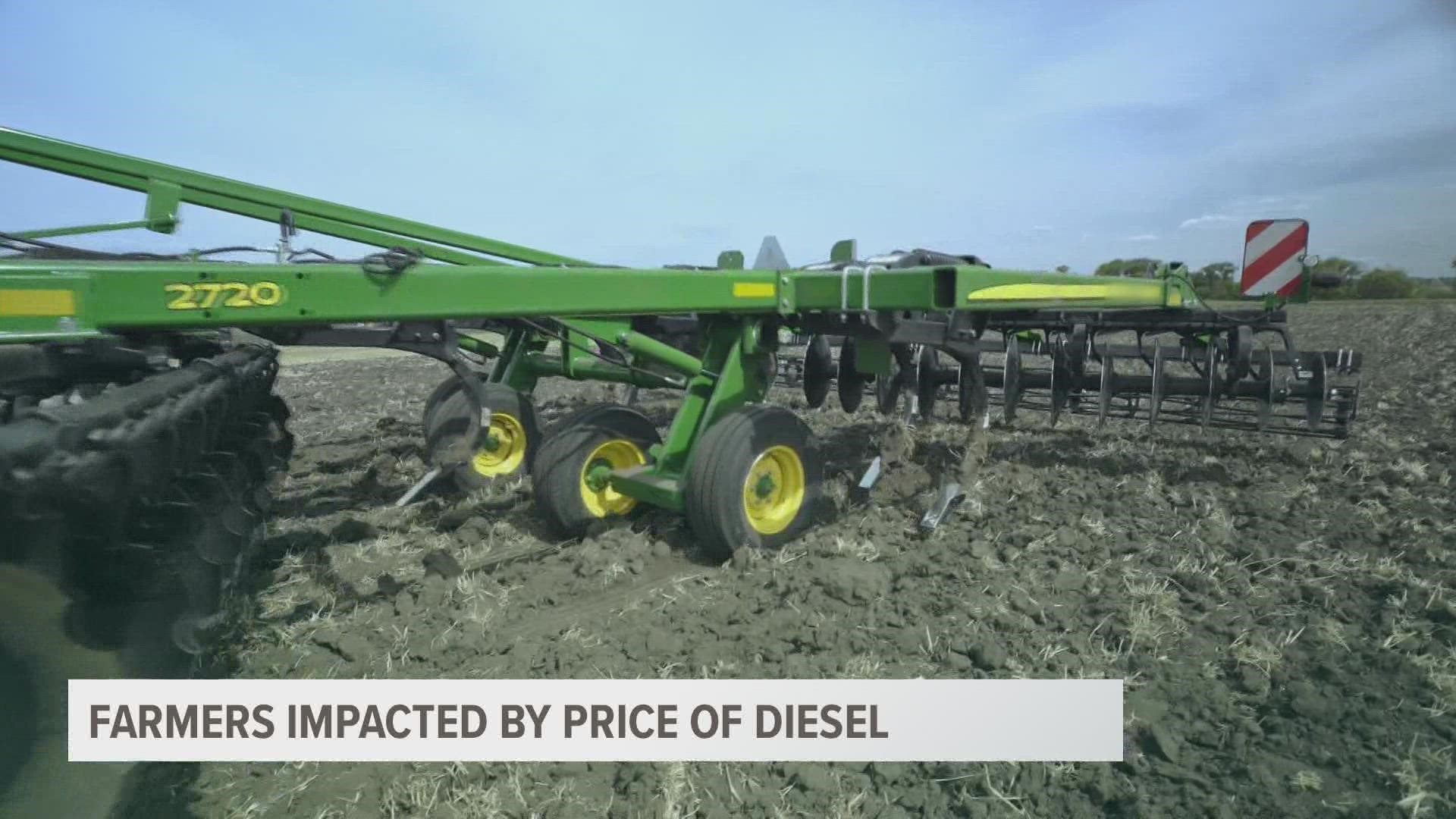 Data shows farmers could spend anywhere from six to ten dollars more per acre just to fill up on diesel.