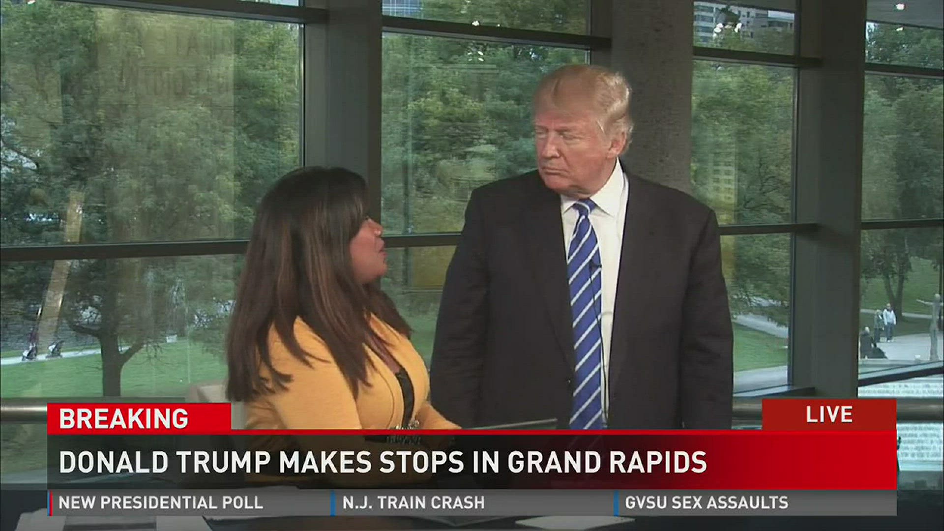 Donald J. Trump dropped by the Gerald R. Ford museum and the WZZM 13 ArtPrize set.