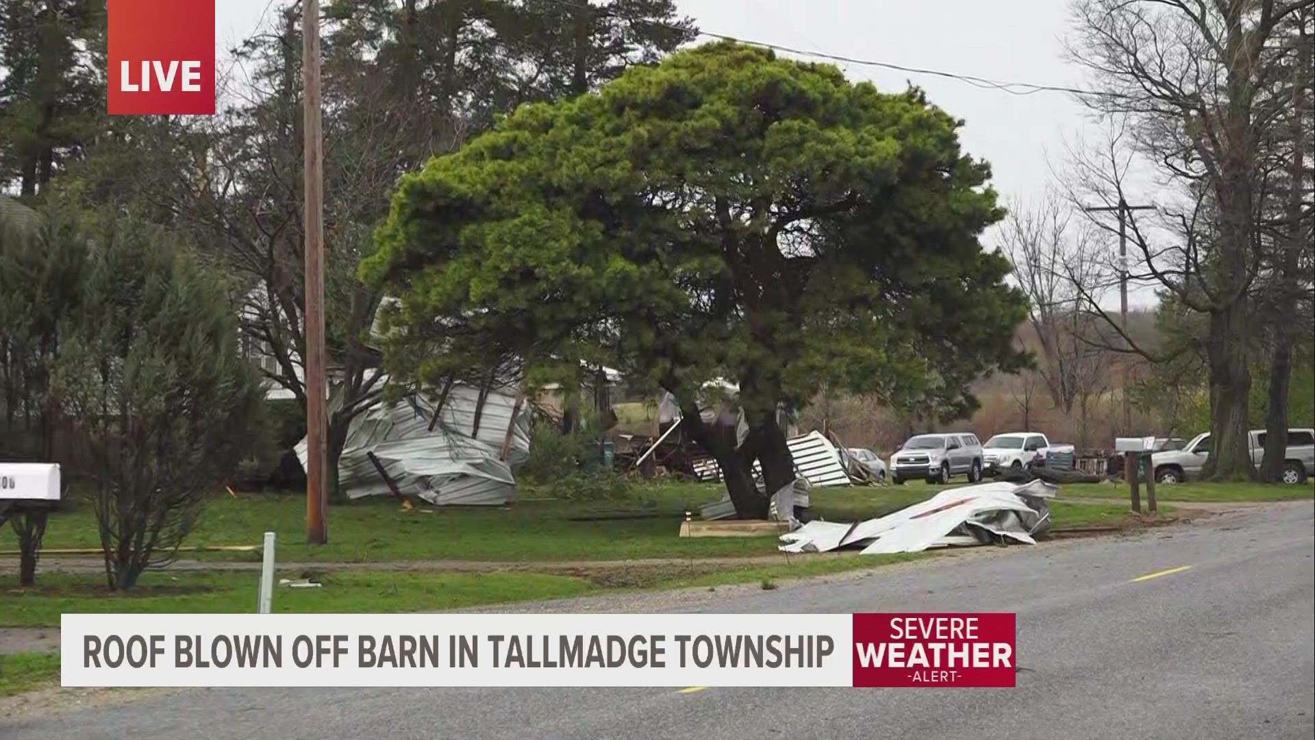 Strong winds fueled by the severe storms Wednesday ripped off the roof of a horse barn in Tallmadge Township in Ottawa County.