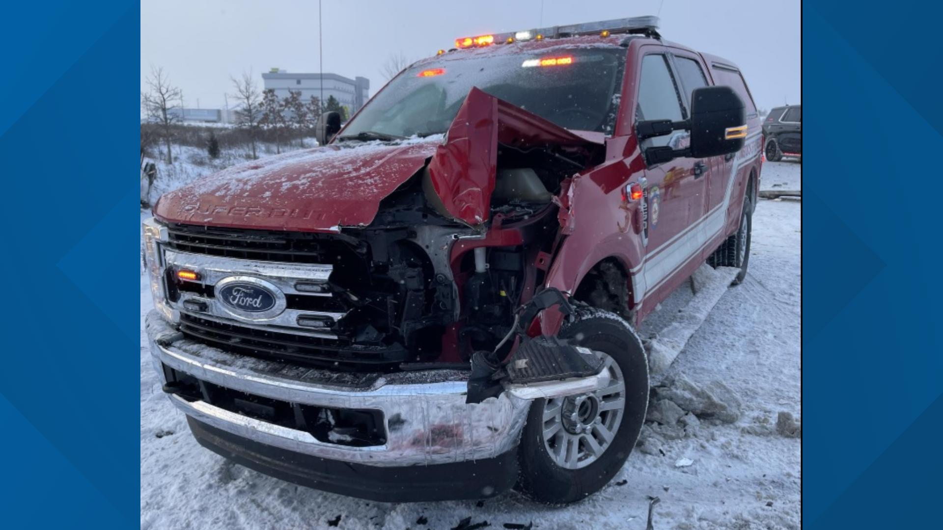 Icy I-94 | Box truck smashes into firetruck attending to different ...