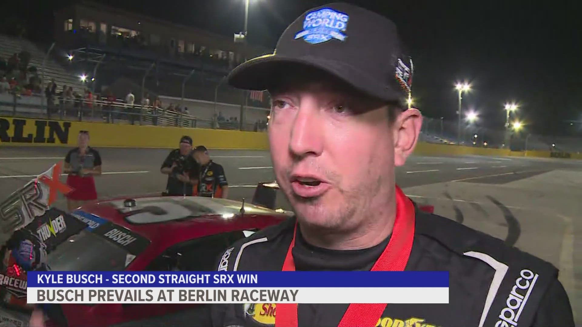 The win marks Kyle Busch's first victory at Berlin Raceway.