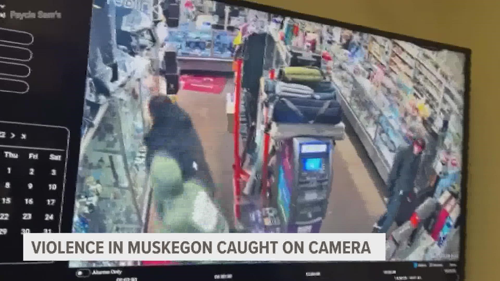 A bizarre attack, in which a customer lashed out at a store clerk seemingly at random, had police investigating in Muskegon Thursday.