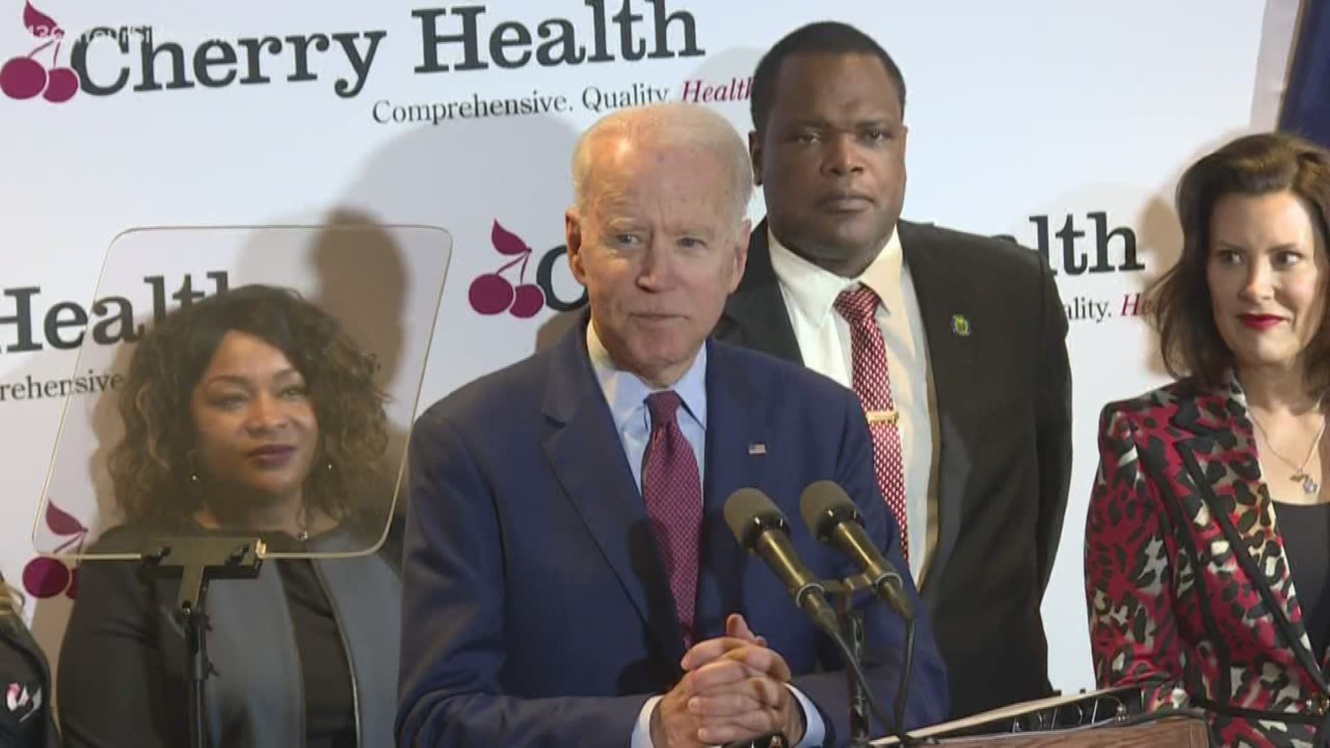 With less than 24 hours before Michiganders vote in the presidential primary, Joe Biden was in Grand Rapids talking about healthcare.