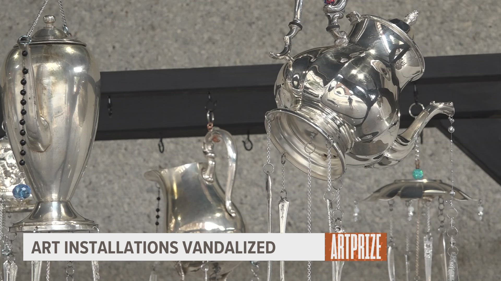 Multiple ArtPrize installations were vandalized over the weekend. Two of the installations had portions of the art stolen as well.