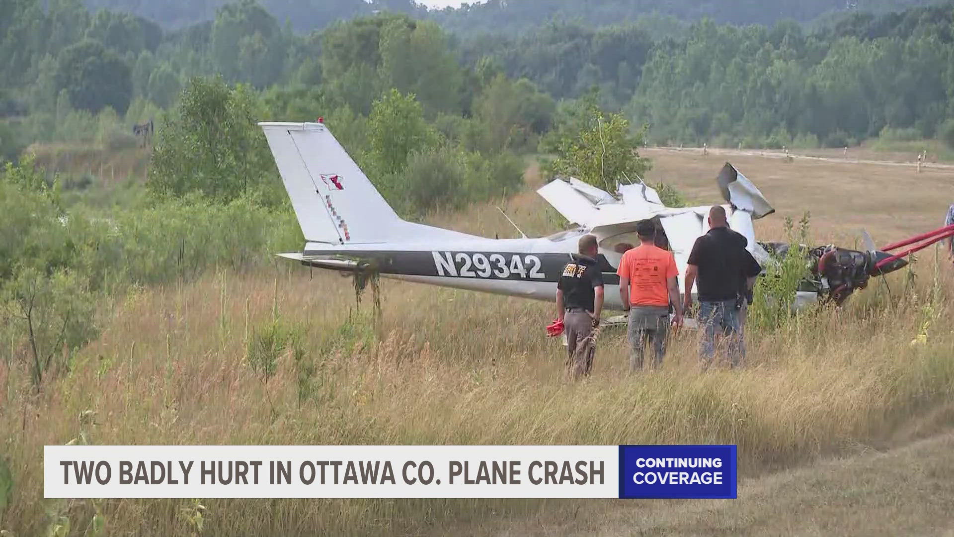 The Ottawa County Sheriff's Office said two people in their 80s were inside the plane at the time. They are in the hospital with serious injuries.