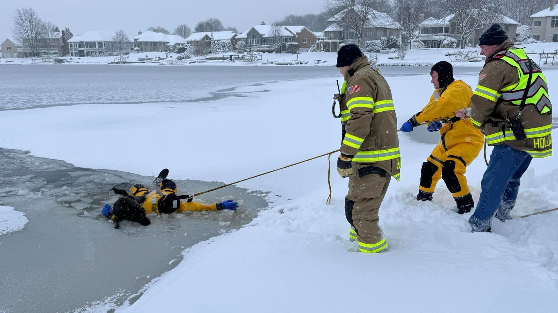 Dog safe after being rescued from frozen lake | wzzm13.com