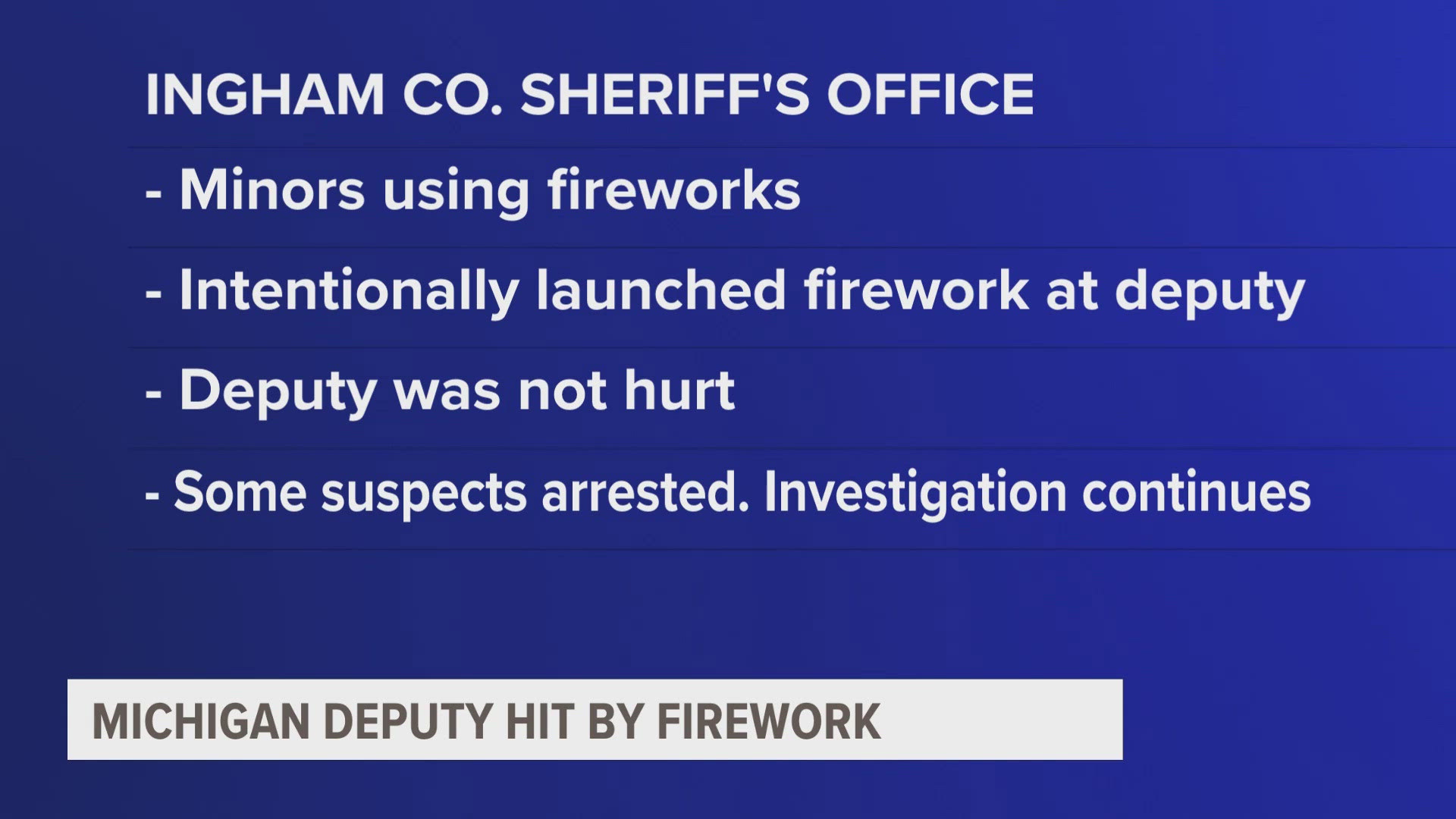 Deputies were investigating a large party when a car sped away, and one of the occupants allegedly shot a firework at them.