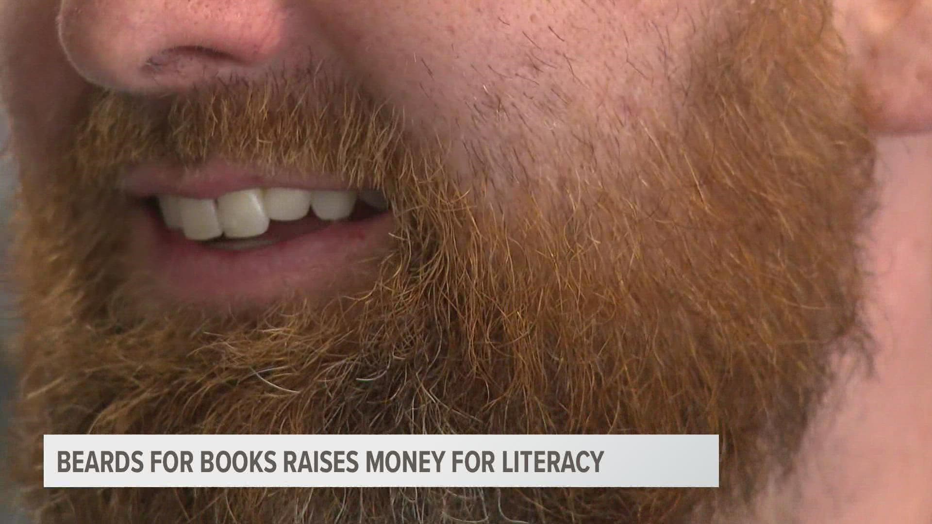 The "Books for Beards" campaign raises money for children to receive books every month.