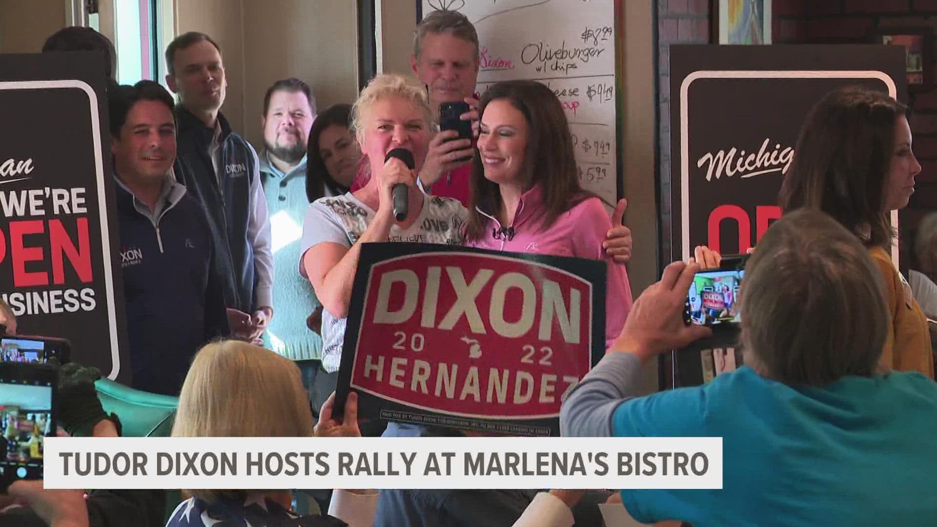 The event was so full that Dixon gave speeches to two crowds, one inside the restaurant and one in the parking lot.