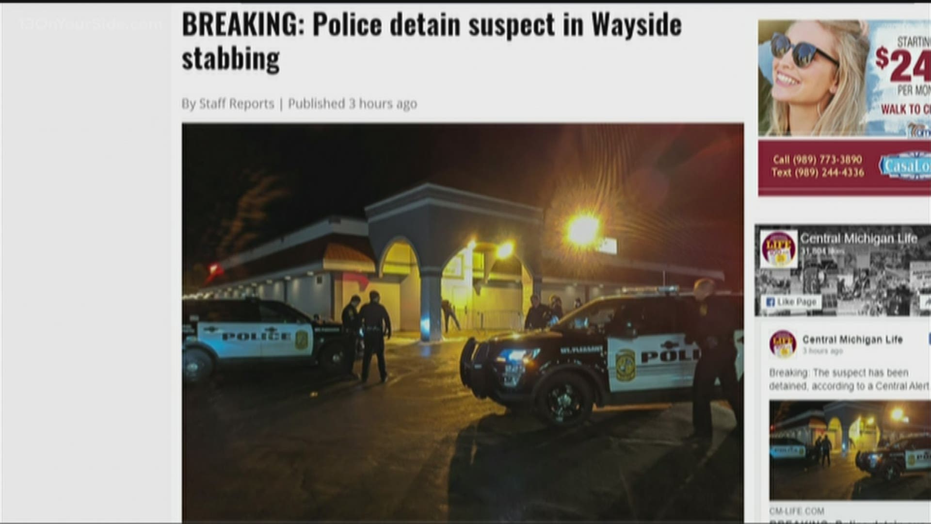 CM Life, the student newspaper is reporting that it happened at Wayside Central. CM Life says a suspect was detained in connection to the attack.