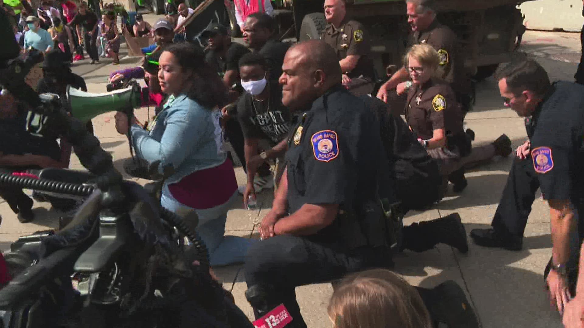 The protest stayed peaceful throughout the day and into the night. Protesters left after three deputies took a knee.