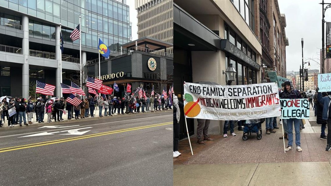 Pro-immigration, Trump supporters rally ahead of speech | wzzm13.com