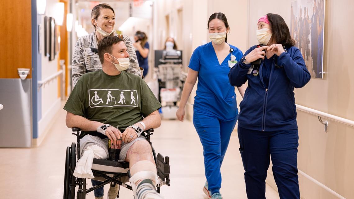 Allendale man who lost leg in barn explosion returns home