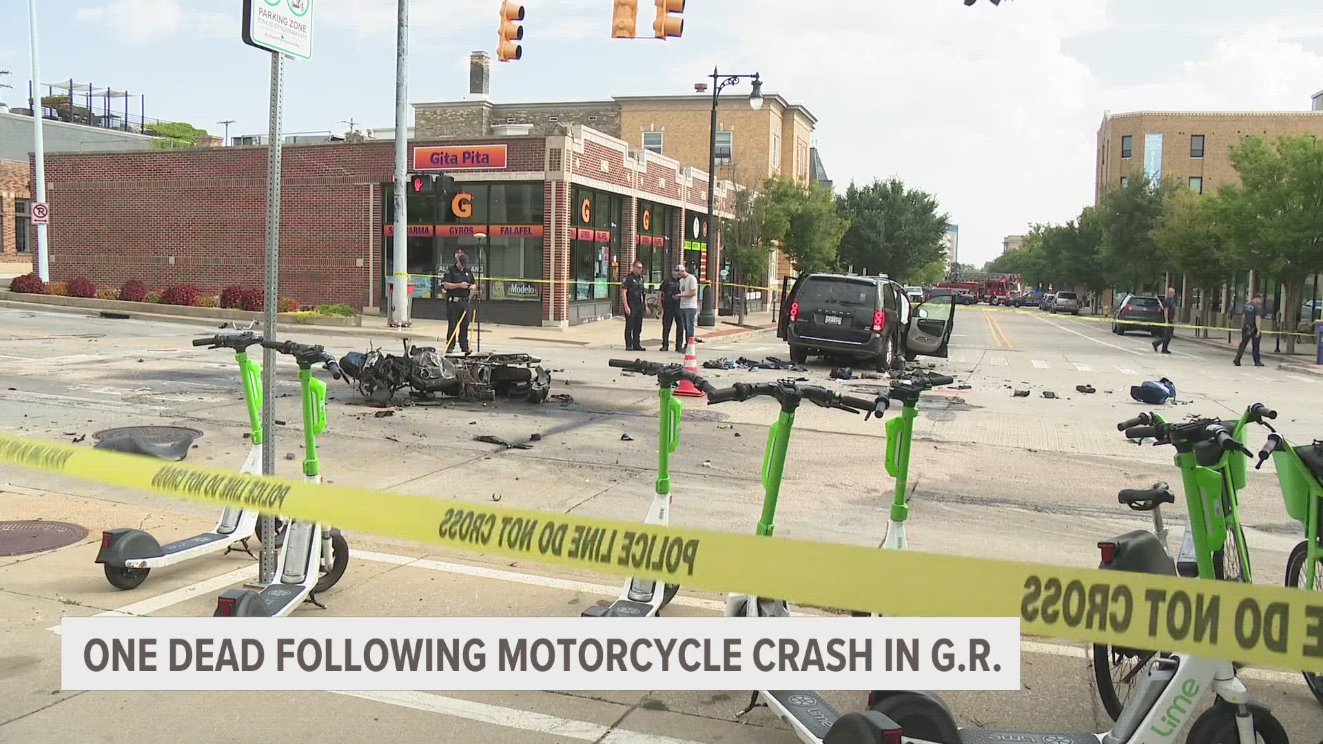 Five people were hospitalized and 1 person is dead following Tuesday's crash. Multiple motorcycles and a van was involved.