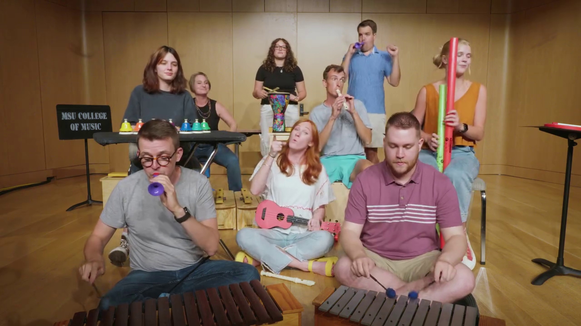 Michigan State University College of Music students, faculty and alumni perform the MSU Fight Song on toy instruments