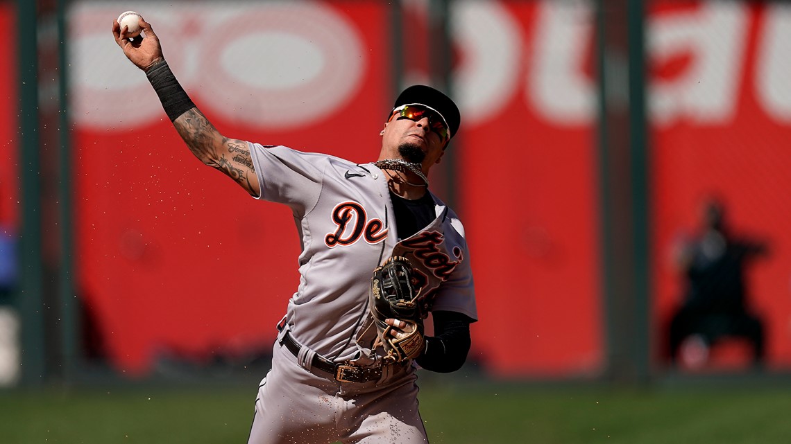 Kansas City Royals' Nick Pratto hits a sacrifice double play to score a run  during the first inning of a baseball game against the Detroit Tigers  Sunday, Sept. 11, 2022, in Kansas