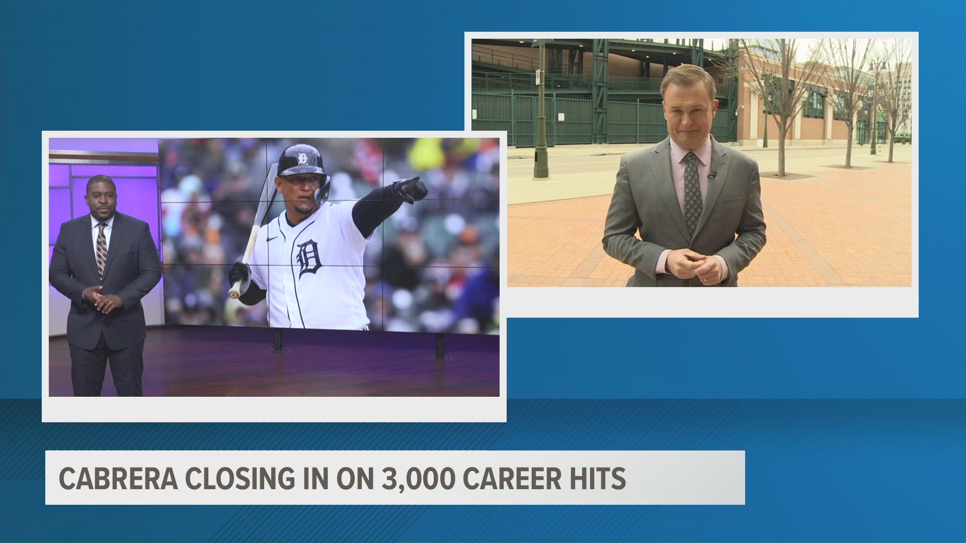 Miguel CAbrera is trying to become just the third player in Tigers history to reach the 3,000 career hit mark.