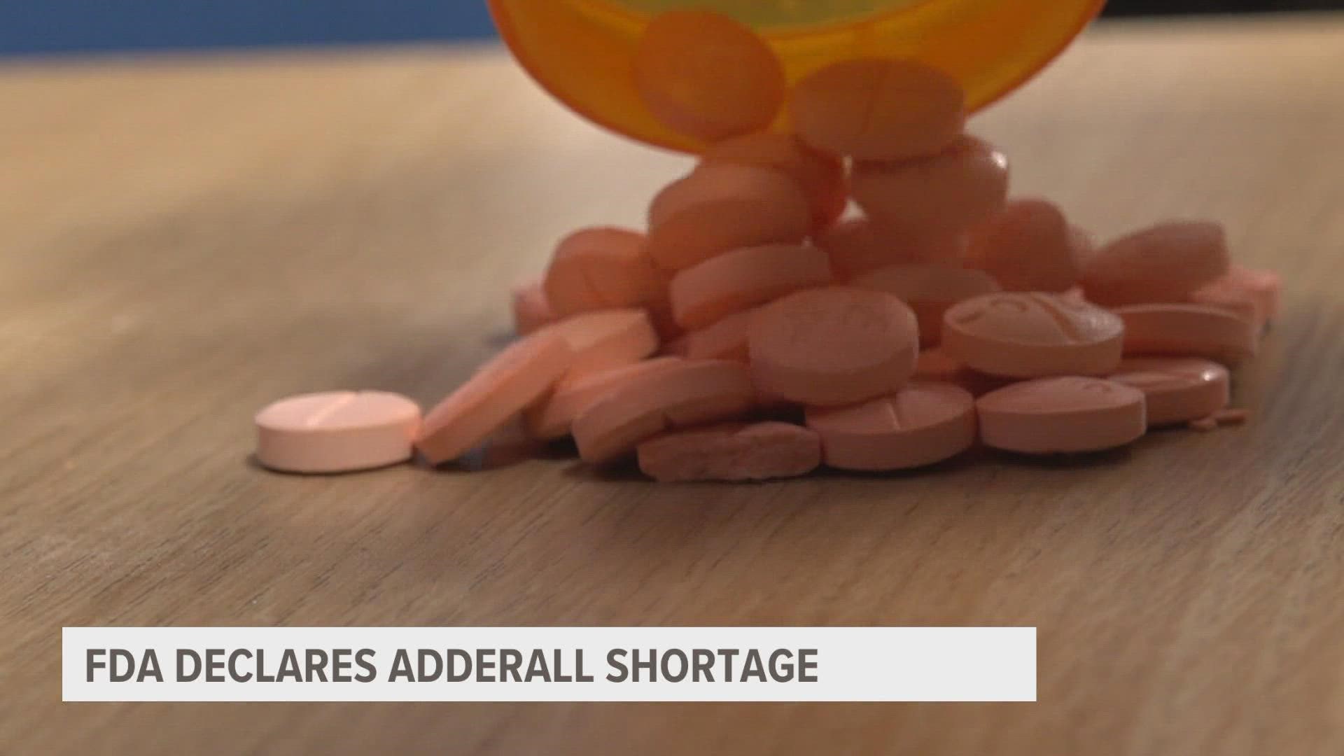 The FDA declared a shortage on Adderall medication. Production recovery times vary.