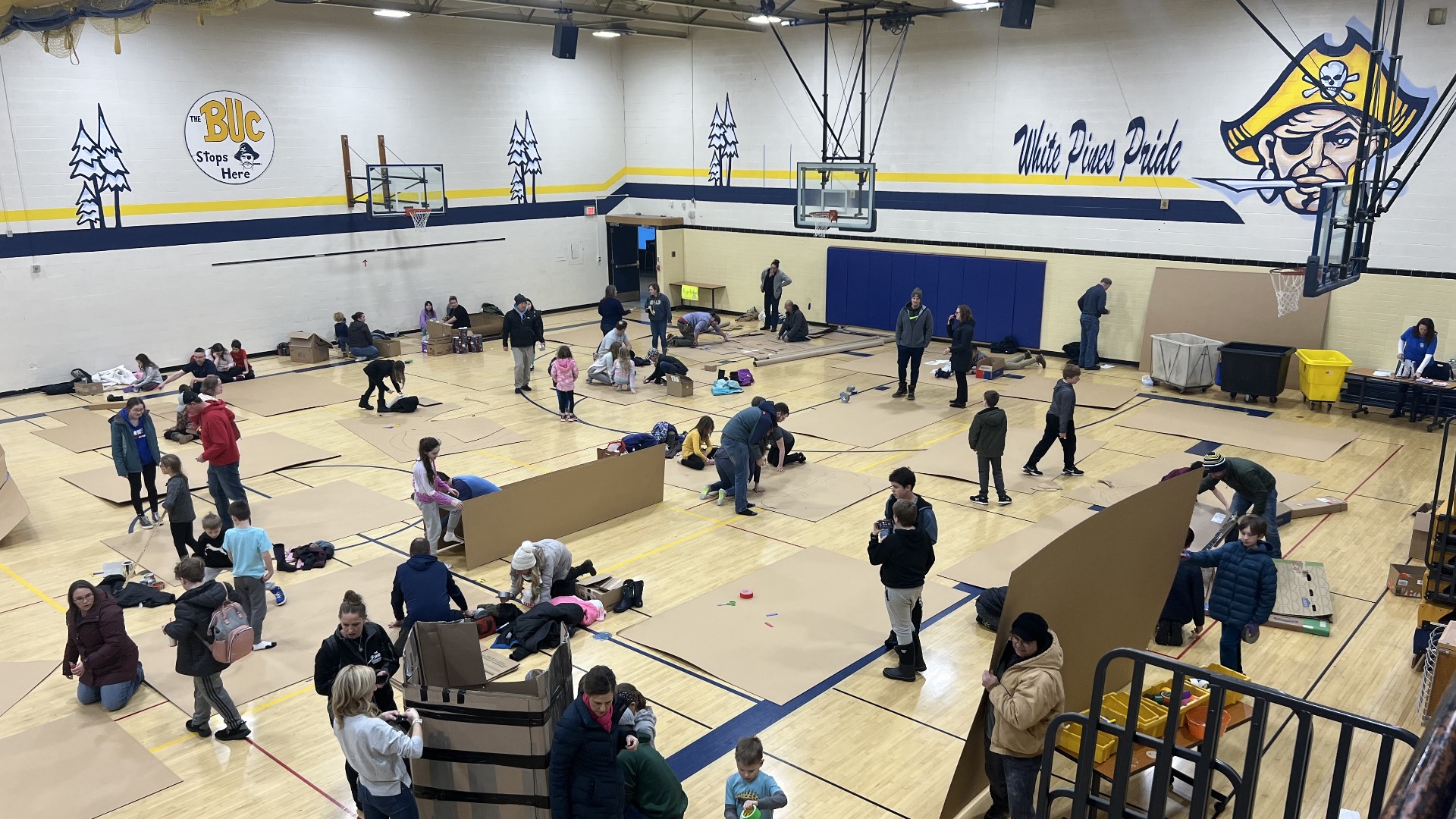 White Pines Middle School in Grand Haven tonight hosted a "cardboard sled build" night.