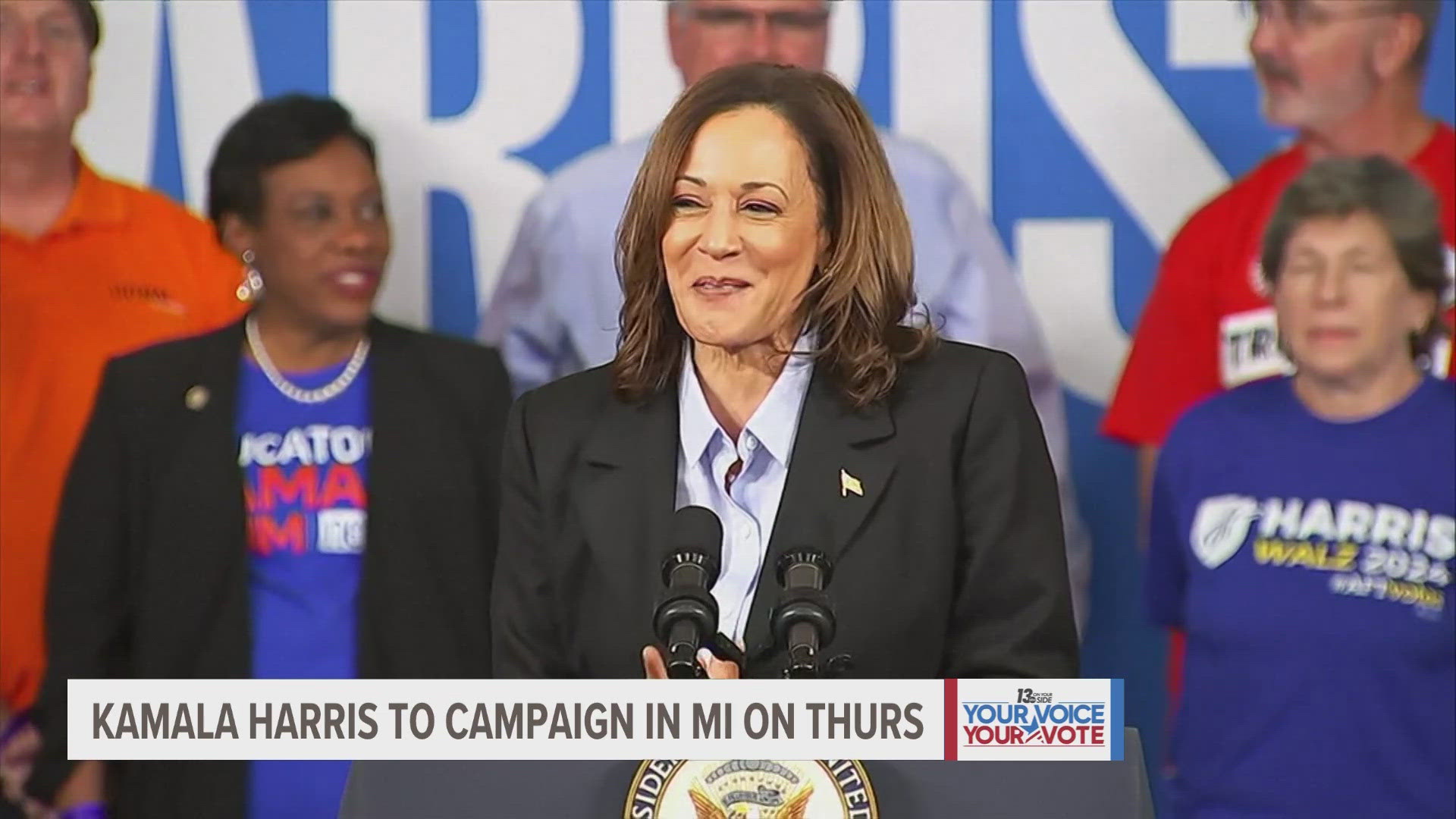 President Donald Trump will be holding a town hall in Flint, JD Vance will be in Sparta and Kamala Harris will be in Detroit Tuesday.