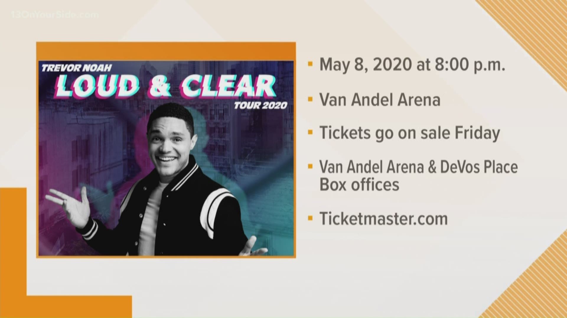 Trevor Noah will preform on Friday, May 8, 2020 at 8 p.m. at Van Andel Arena.