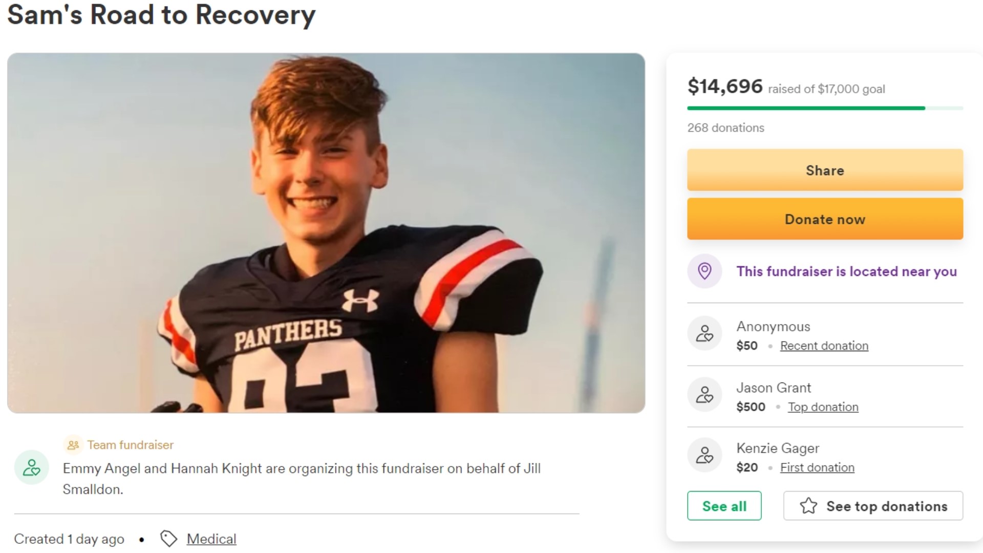 A West Ottawa varsity football player is in stable but critical condition after losing control of his car and hitting multiple trees earlier this week.