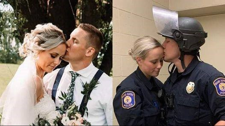 Wedding doesn't stop cop couple's 'call to serve' during downtown riots |  wzzm13.com