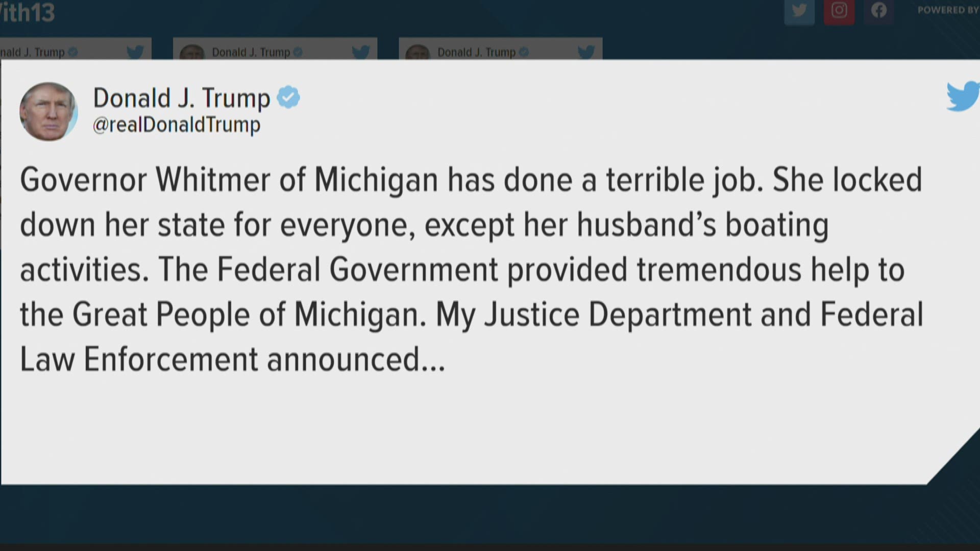President Trump responds after failed Gov. Whitmer kidnap plot