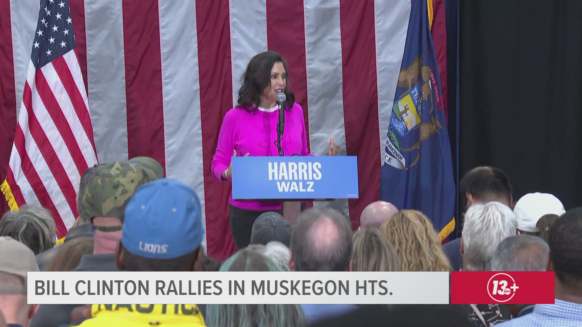 Michigan Gov. Gretchen Whitmer introduced former President Bill Clinton to a group of supporters in Muskegon Heights Wednesday. 