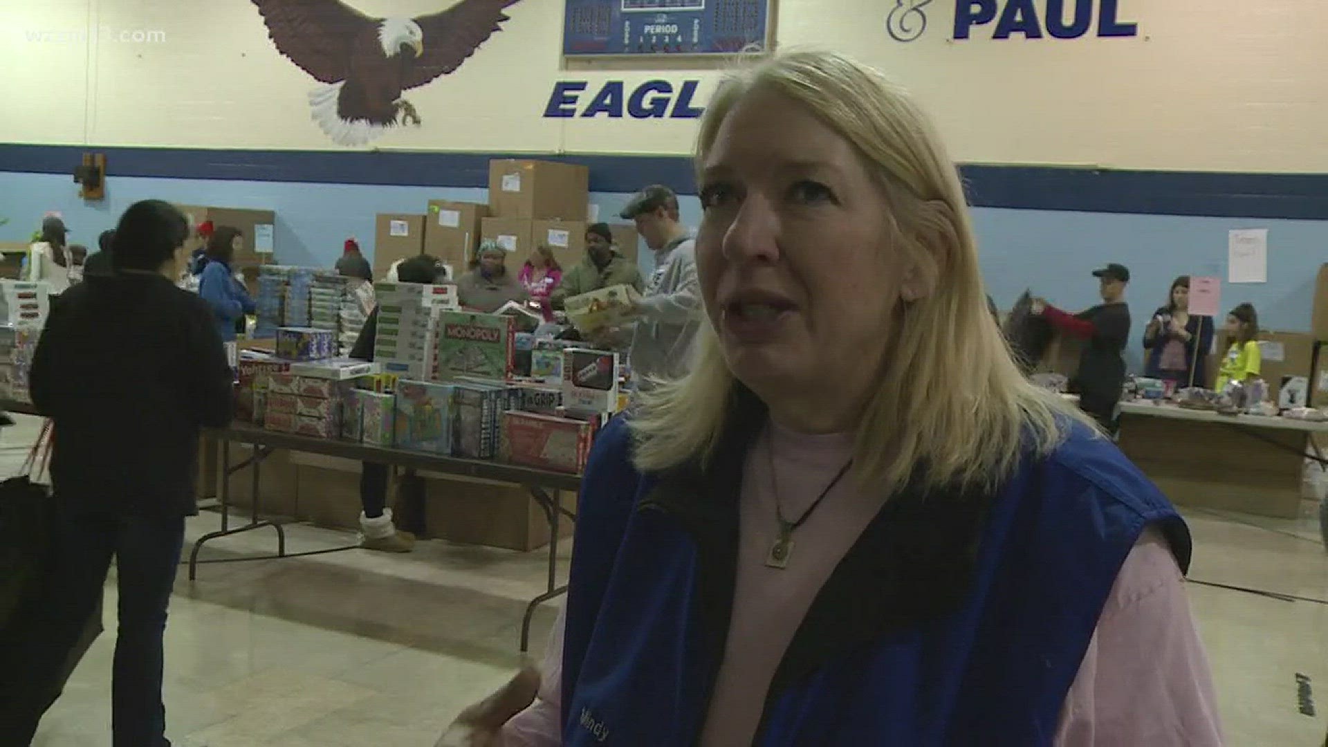 Volunteers helped with the toy distribution.