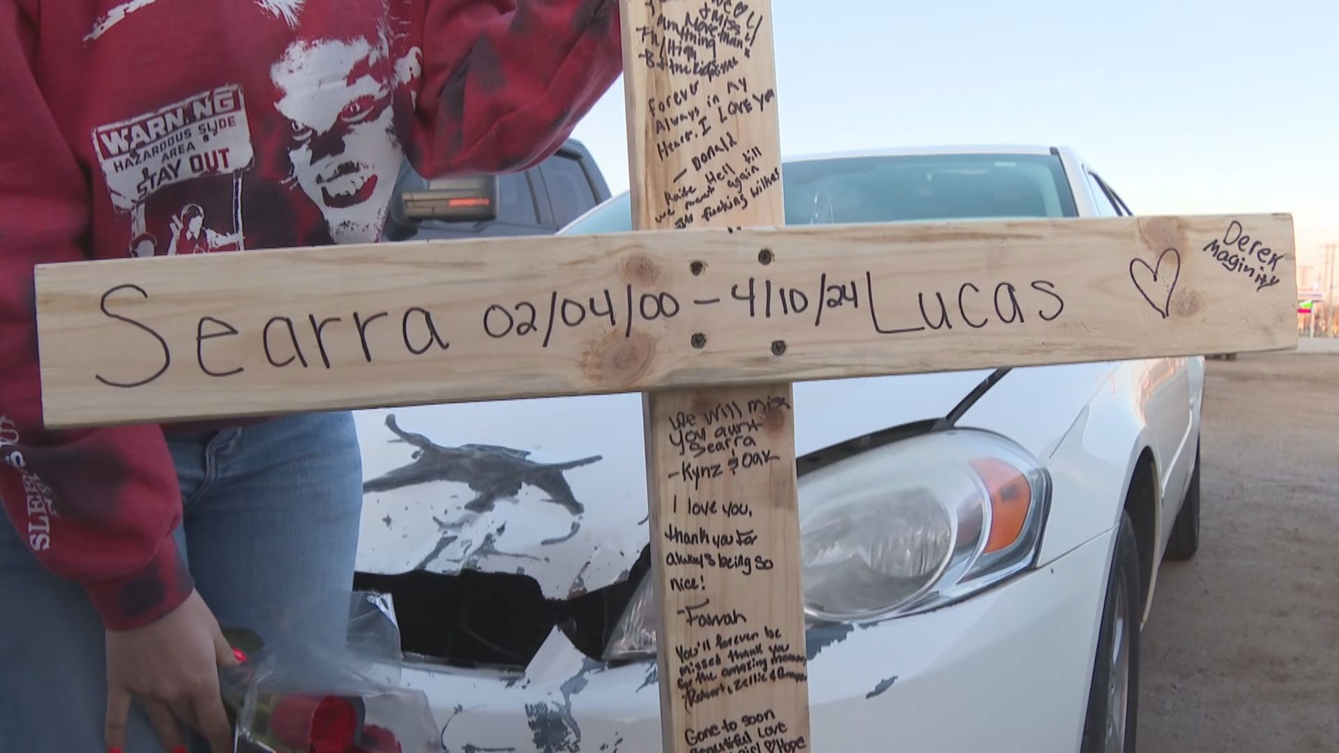 Searra Lucas was killed in a tragic crash in April. Her family is searching for their homemade cross that is now missing from Searra's memorial.