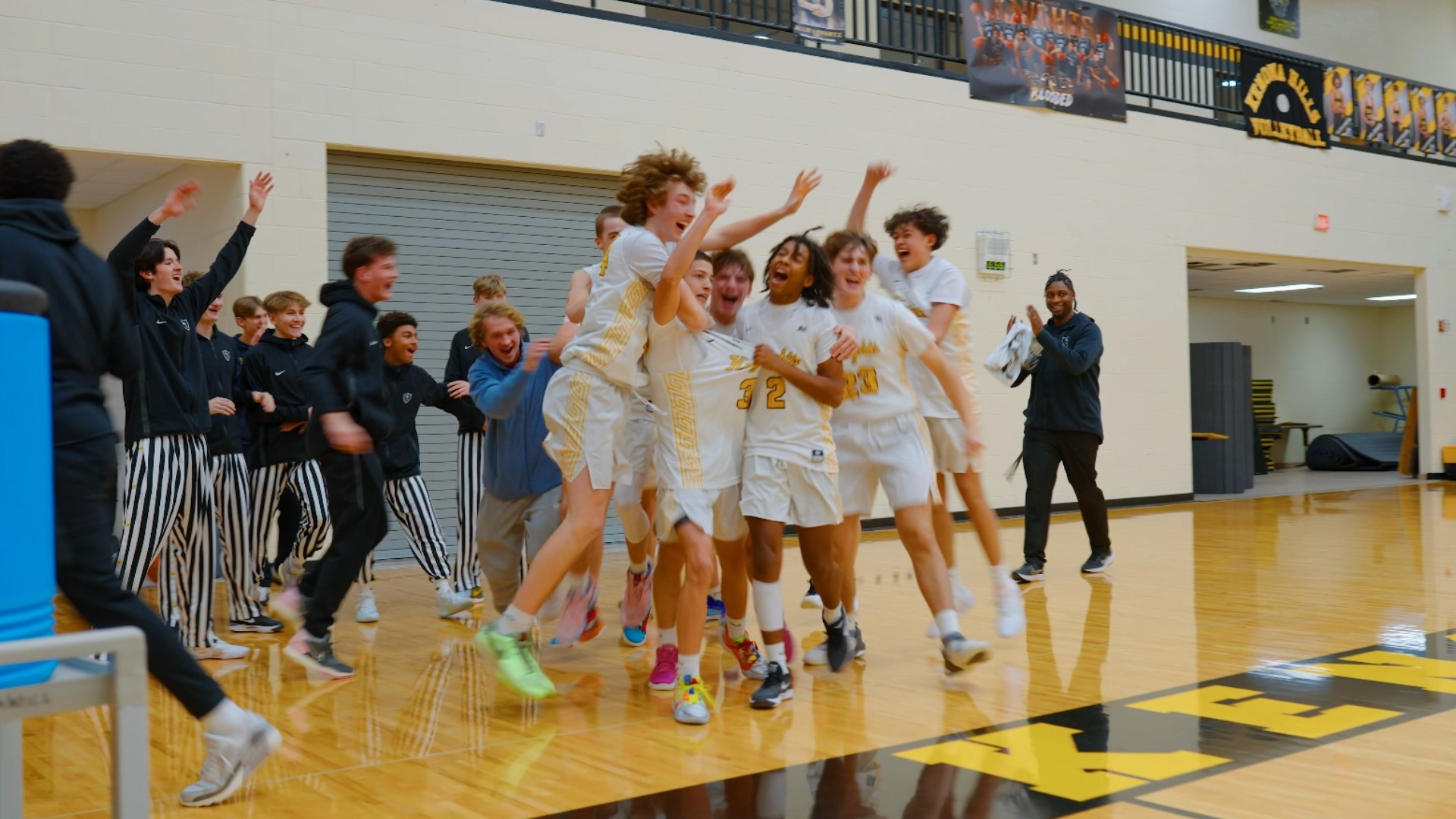 Freshman George Rauschenburg threw the ball during a tie-game with seconds to spare, earning his team a victory and leading to a wild celebration.