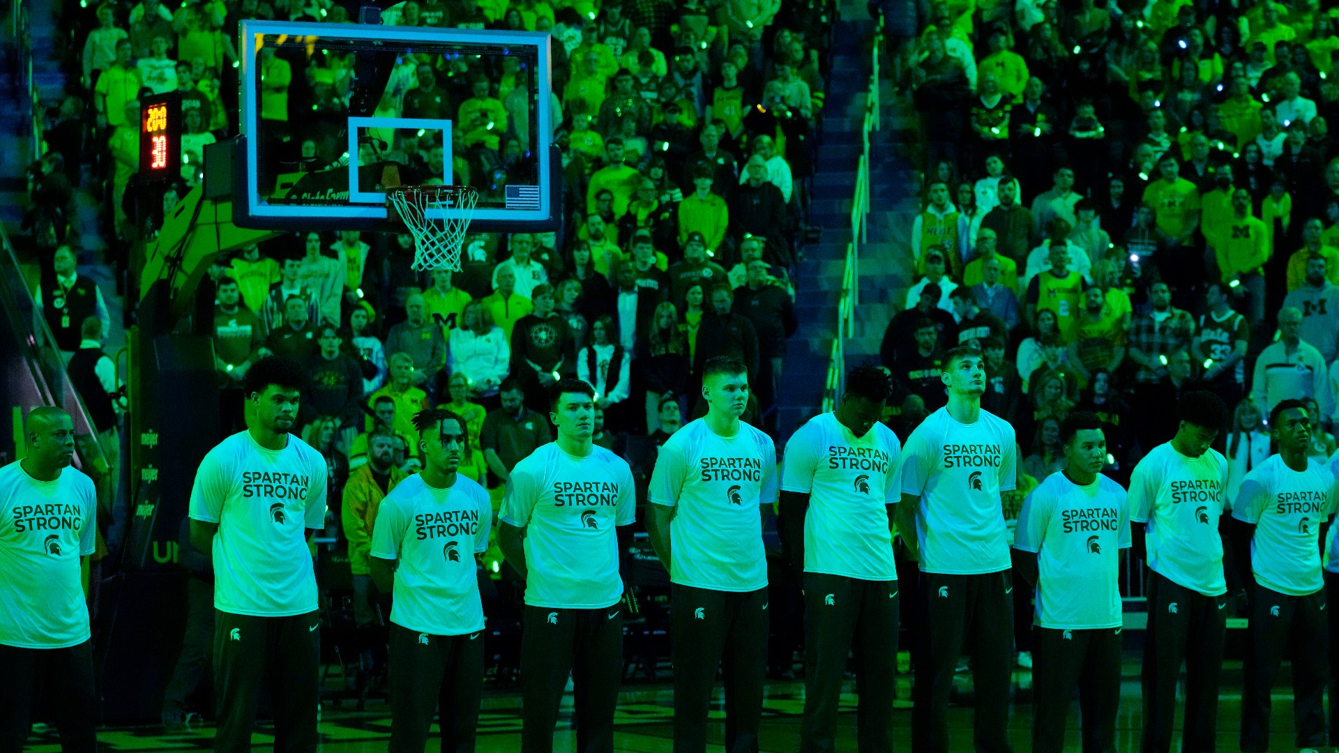 Michigan showed its support for rival Michigan State with a poignant pregame ceremony before the Wolverines took an 84-72 win on Saturday night.