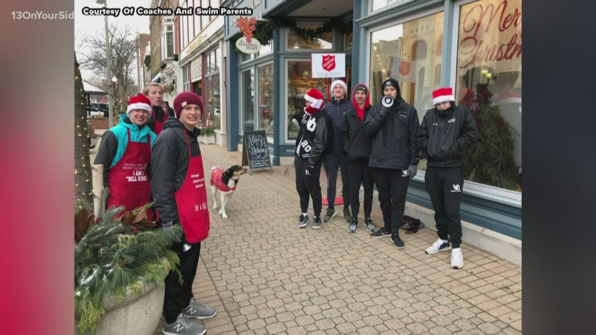 From 4 to 6 p.m. Saturday the boy's swim and dive team will be ringing bells at two locations in downtown Holland then from 6 to 8 p.m. the girls are taking over.